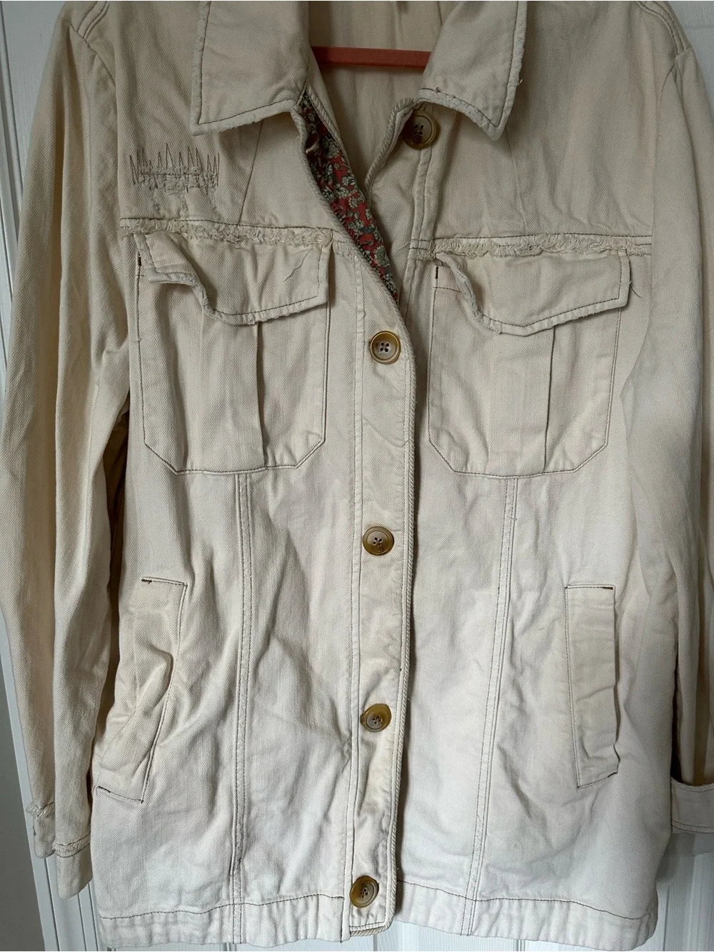 Free People Cream Utility Jacket with Button Front - Picture 2 of 16